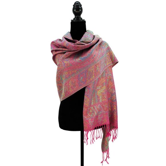 Metallic Weave Paisley Pink Pashmina Style Boho Bohemian Vibe Scarf Shawl - Picture 3 of 4